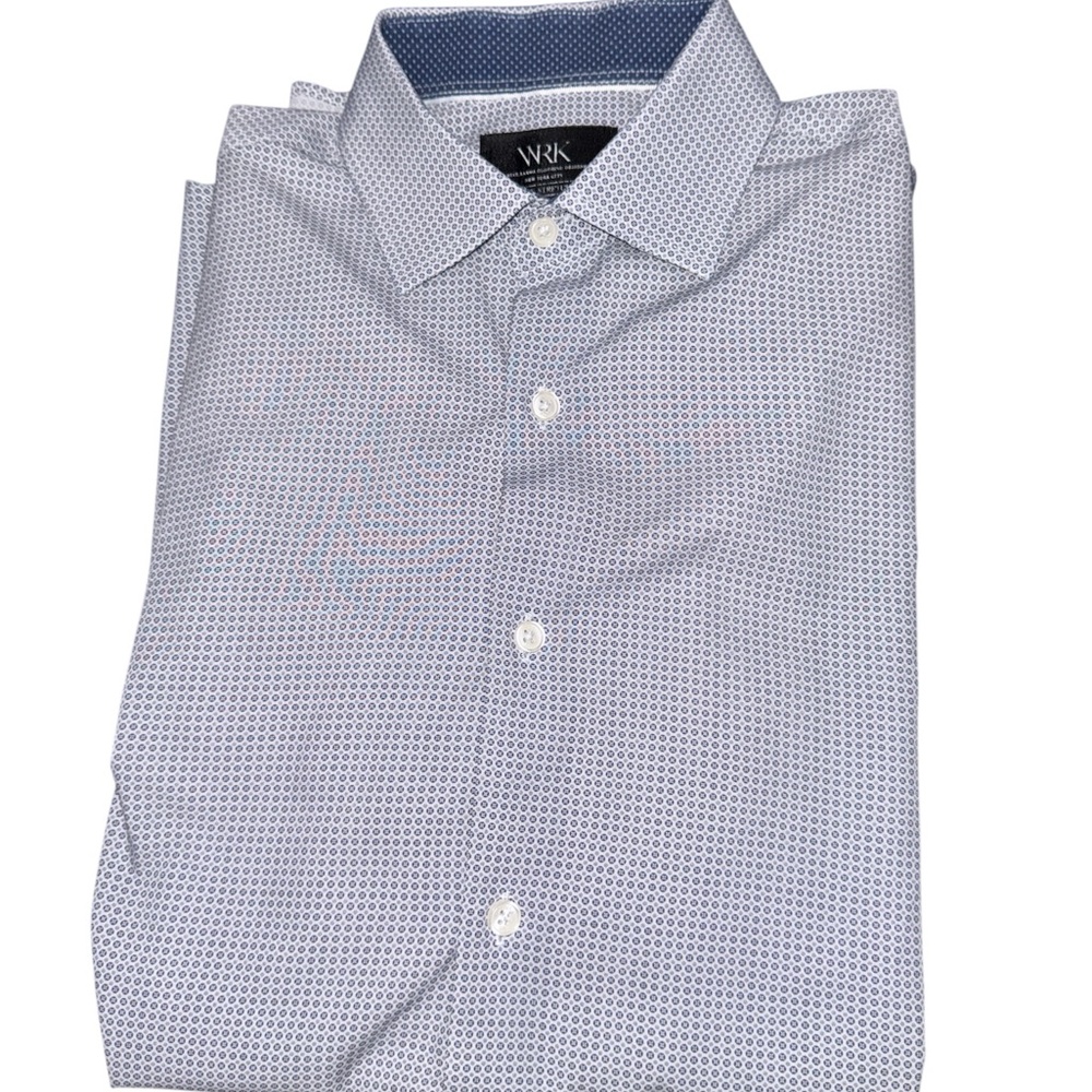 WRK Men's Blue Patterned Button Up Shirt 15 1/2